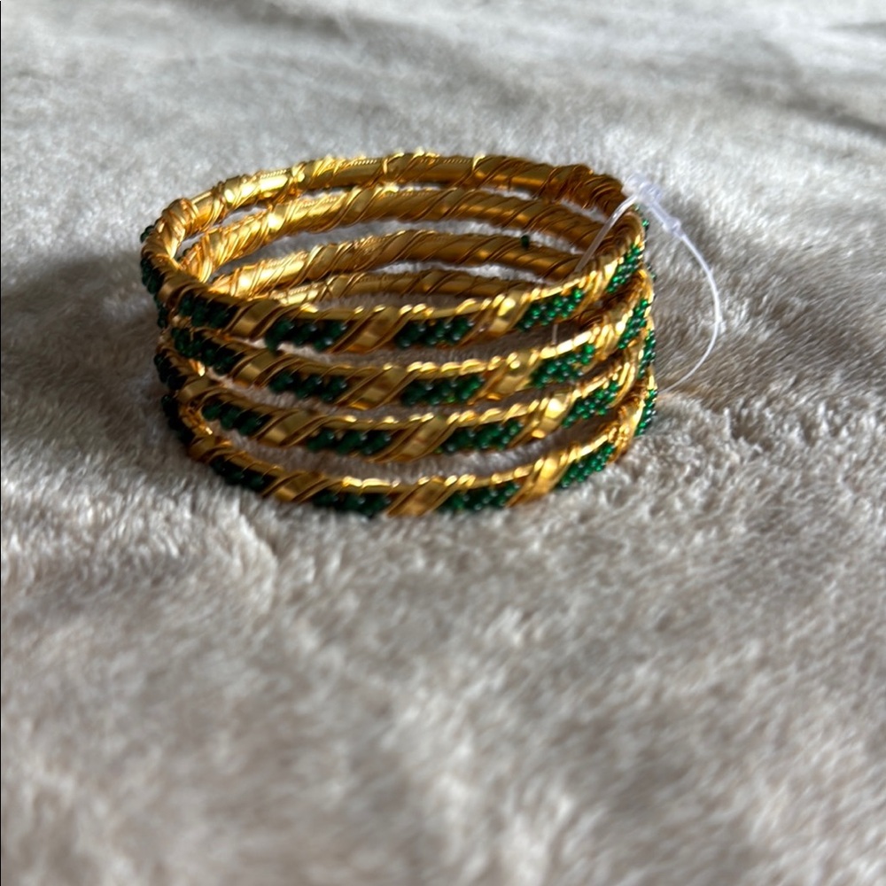 Gold and Green Twisted Bangles